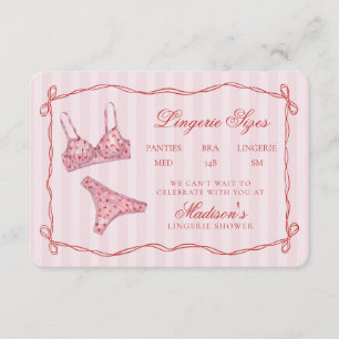 Tarjeta De Recepción Ducha de tallas de lencería de corazones rosados y