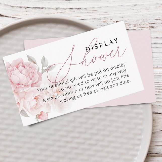 Tarjeta De Recepción Ducha de visualización elegante de guiones de flor (Elegant Peony Flower Script Display Shower Enclosure Card)