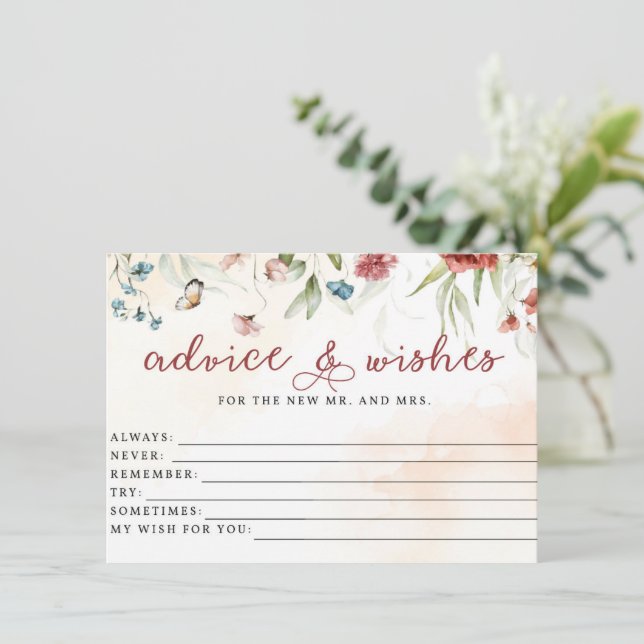 Tarjeta De Recepción Ducha nupcial, consejo y deseos, juego de novias (Anverso de pie)