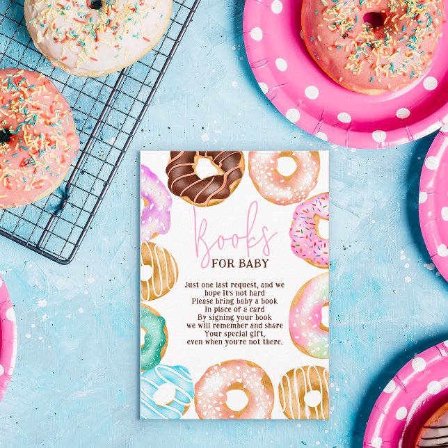 Tarjeta De Recepción Dulce acuarela lindo libros de donuts bebé ducha (Subido por el creador)