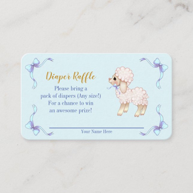 Tarjeta De Recepción Dulce Blue Boy Lamb Baby Shower Diaper Raffle (Anverso)