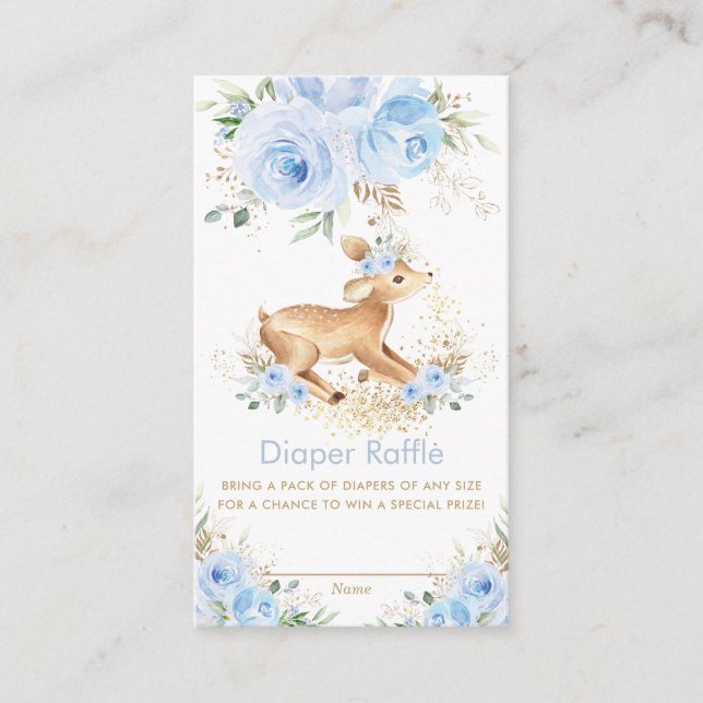 Tarjeta De Recepción Dulce Blue Floral Deer Baby Shower Diaper Raffle (Anverso)
