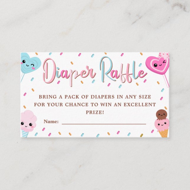 Tarjeta De Recepción Dulce Candy Sprinkles Diaper Raffle Baby Shower (Anverso)