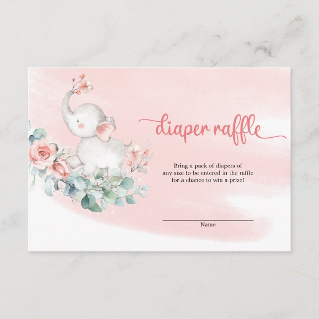 Tarjeta De Recepción Dulce chica bebé elefante eucalipto rifa de pañale (Anverso)