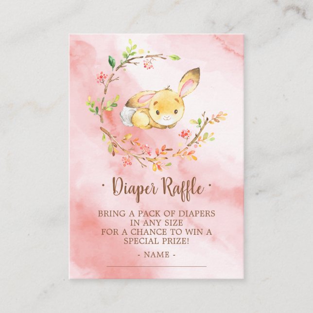 Tarjeta De Recepción Dulce Chicas de Conejo Baby Shower Diaper Raffle T (Anverso)