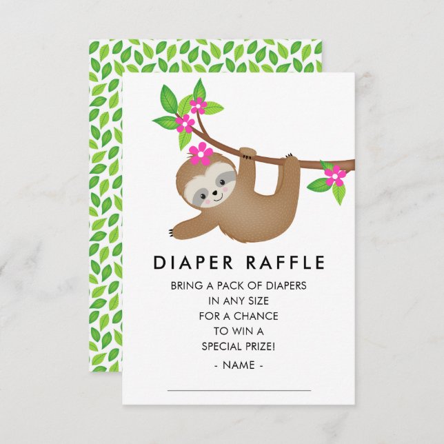 Tarjeta De Recepción Dulce Chicas Sloth Baby Shower Diaper Raffle (Anverso / Reverso)