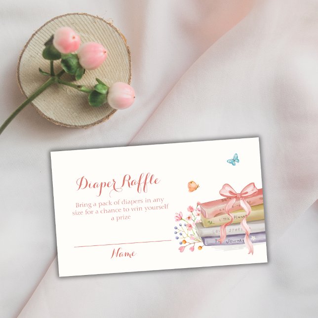 Tarjeta De Recepción Dulce elegante Floral Bow Diaper Raffle Baby Showe (Sweet Elegant Floral Bow Diaper Raffle Baby Shower Enclosure Card)