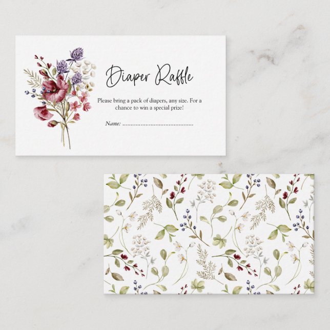 Tarjeta De Recepción Dulce flor silvestre Baby Shower Diaper Raffle (Anverso / Reverso)