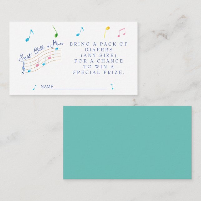 Tarjeta De Recepción Dulce hijo de mi Diaper musical Raffle (Anverso / Reverso)