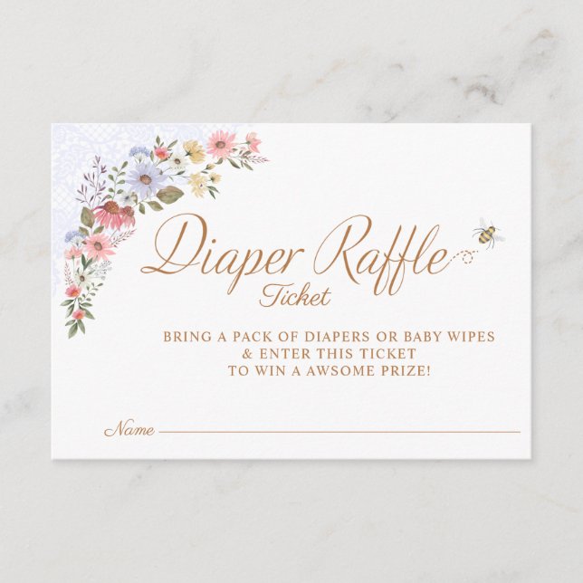 Tarjeta De Recepción Dulce Honey Bee Wildflowers Diaper Raffle Ticket (Anverso)