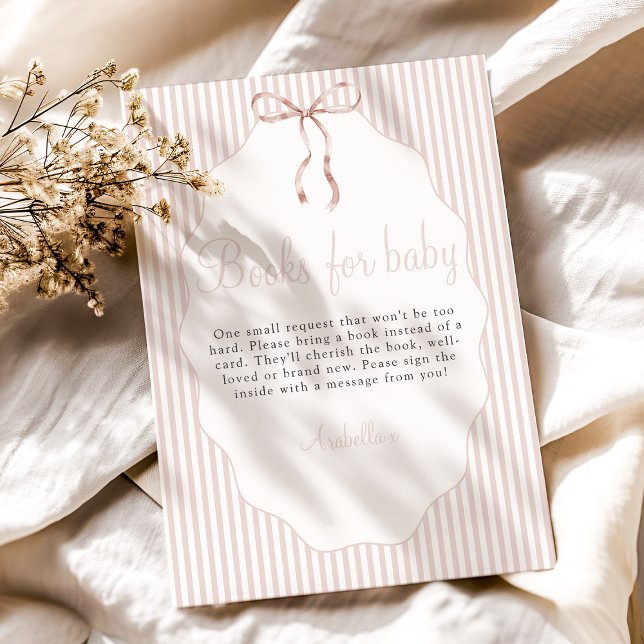 Tarjeta De Recepción Dulce Lazo a Rayas Beige Libros Para Bebé (Subido por el creador)