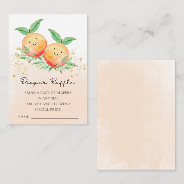 Tarjeta De Recepción Dulce Melocotones Baby Shower Diaper Raffle (Anverso / Reverso)