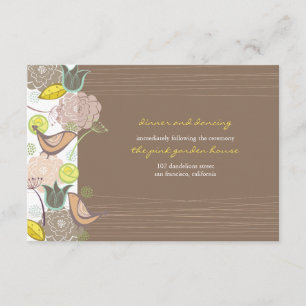 Tarjeta De Recepción Dulce Pájaros Rosa Floral Jardín Acogida C