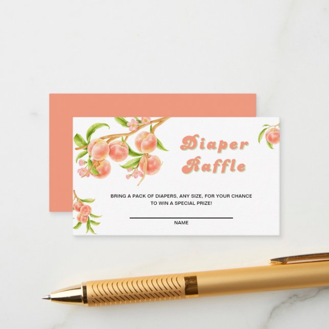 Tarjeta De Recepción Dulce Peach Baby Shower Diaper Raffle (Anverso/Reverso In Situ)