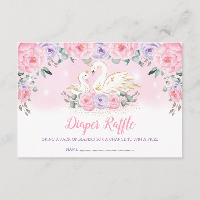 Tarjeta De Recepción Dulce princesa de cisne rosa morado Diaper Raffle (Anverso)