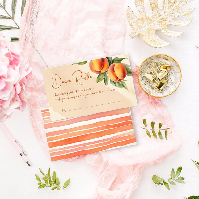 Tarjeta De Recepción Dulce rifa de pañuelos para bebé de durazno (Sweet little peach baby shower diaper raffle enclosure card summer spring peach themed baby shower )