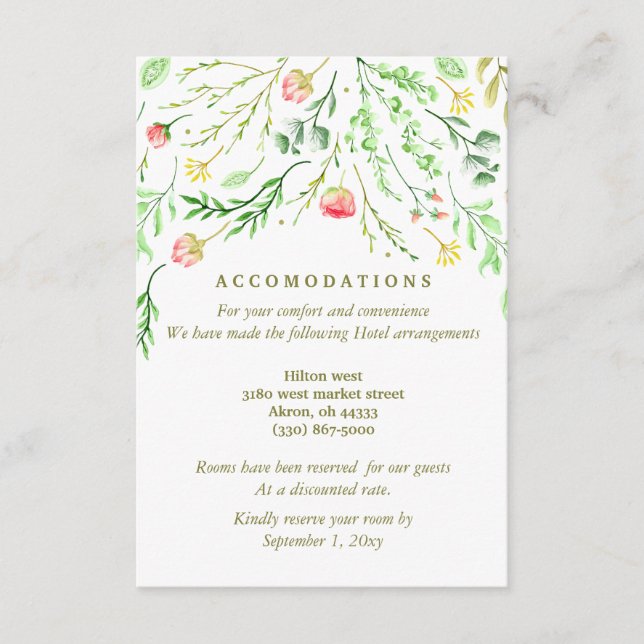 Tarjeta De Recepción Dulce romántico | Alojamiento Boda Floral (Anverso)