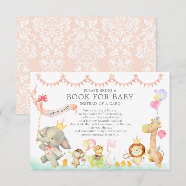 Tarjeta De Recepción Dulce Safari Animales desfilan libro de ducha para (Anverso / Reverso)