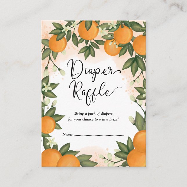 Tarjeta De Recepción Dulces Naranjas Citrus Greenery Baby Diaper Raffle (Anverso)