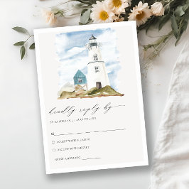 Tarjeta De Recepción Dusky Aqua Lighthouse Mountain Wedding RSVP