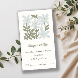 Tarjeta De Recepción Dusky Blue Retro Floral Diaper Raffle Baby Shower