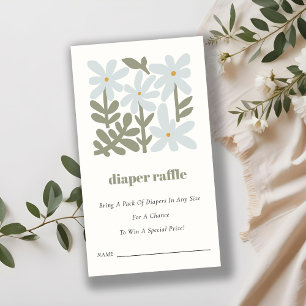 Tarjeta De Recepción Dusky Blue Retro Floral Diaper Raffle Baby Shower