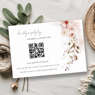 Tarjeta De Recepción Dusky Fall Marsala Boda floral Código QR RSVP