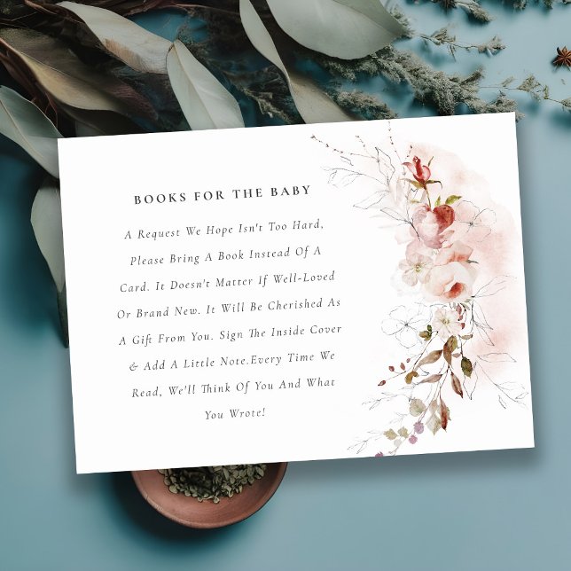 Tarjeta De Recepción Dusky Fall Marsala Floral Books Para Baby Shower (Subido por el creador)
