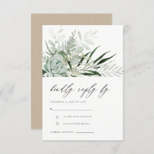 Tarjeta De Recepción Dusky Green Leafy Fern Succulent Wedding RSVP