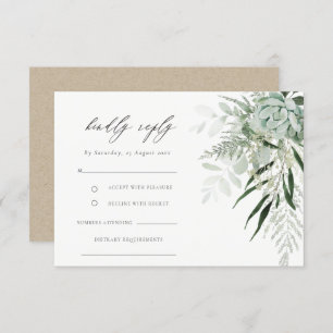 Tarjeta De Recepción Dusky Green Leafy Fern Succulent Wedding RSVP Diet