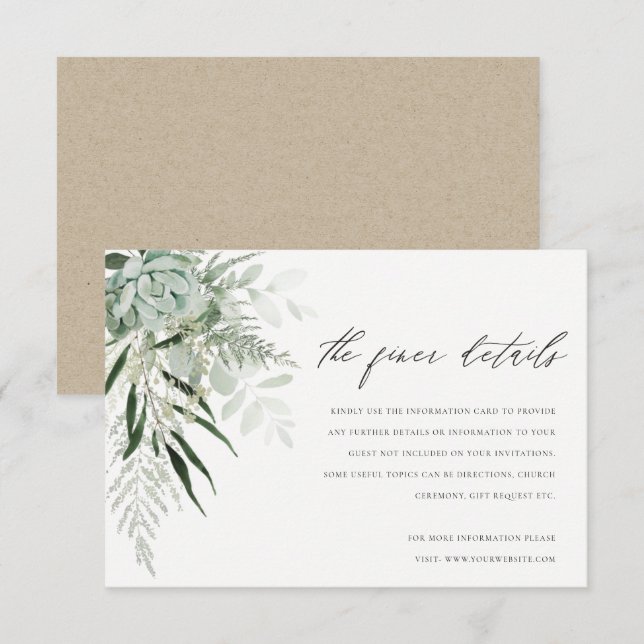 Tarjeta De Recepción Dusky Green Leafy Fern Suculento Boda Detalles (Anverso / Reverso)