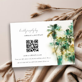 Tarjeta De Recepción Dusky Green Tropical Palm Trees Boda Código QR