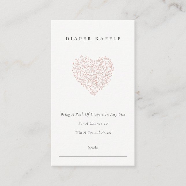 Tarjeta De Recepción Dusky Rubor Flora Heart Diaper Raffle Baby Shower (Anverso)