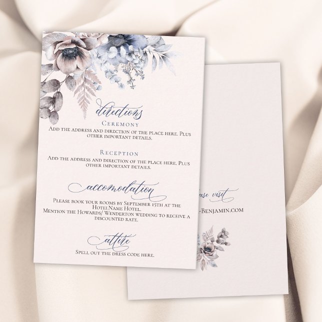 Tarjeta De Recepción Duste azul beige floral detalles de la boda elegan (Subido por el creador)