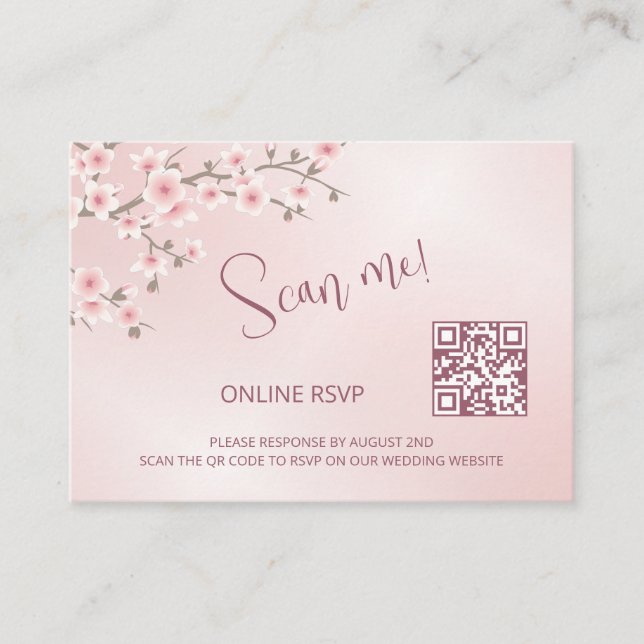 Tarjeta De Recepción Duste Blossom de cerezo rosa QR Código RSVP en lín (Anverso)