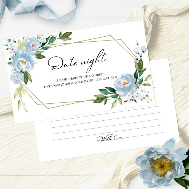 Tarjeta De Recepción Duste Blue Floral Bridal Shower Date Cards (Subido por el creador)