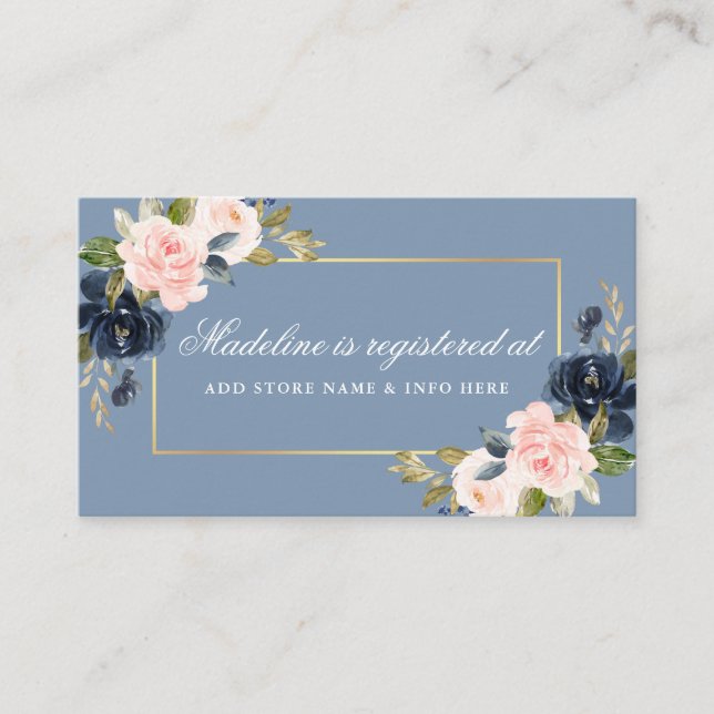 Tarjeta De Recepción Duste Blue Floral Bridal Shower Registry Insertar (Anverso)