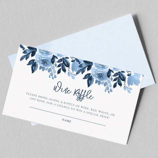 Tarjeta De Recepción Duste Blue Floral Bridal Shower Wine Raffle (Something Blue Before I Do Bridal Shower Wine Raffle Enclosure Card)