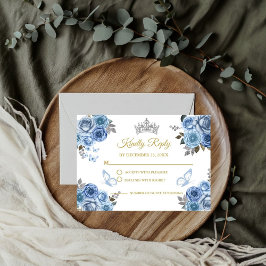 Tarjeta De Recepción Duste Blue Floral Butterfly Gold Quinceanera RSVP