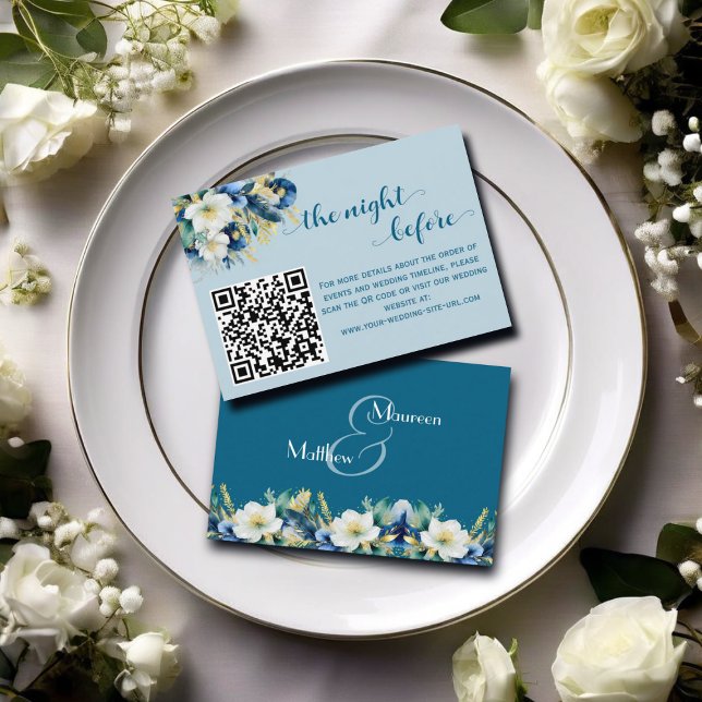 Tarjeta De Recepción Duste Blue Gold Purpurina QR Code la noche anterio (Subido por el creador)