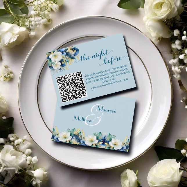 Tarjeta De Recepción Duste Blue Gold Purpurina QR Code la noche anterio (Subido por el creador)