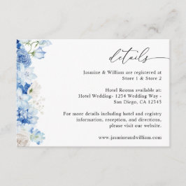 Tarjeta De Recepción Duste detalles florales azules y blancos