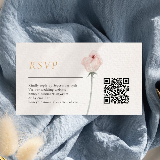 Tarjeta De Recepción Duste Rosa Gold Sage Green Boda QR Code RSVP (Subido por el creador)