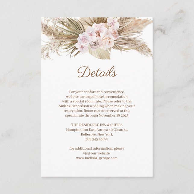 Tarjeta De Recepción Duste Rosa Orquídea Pampas Detalles del Arco de Or (Anverso)