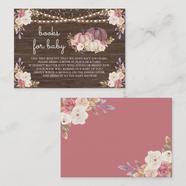 Tarjeta De Recepción Duste Rosa Pink Floral Wood Pumpkin Book Request (Anverso / Reverso)