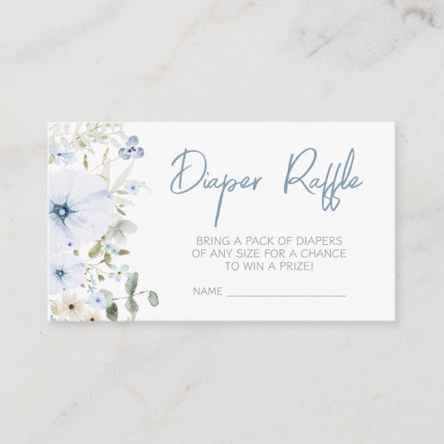 Tarjeta De Recepción Dusty Blue Baby Bloom Baby Shower Diaper Raffle (Anverso)