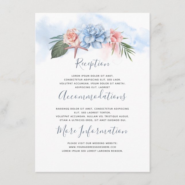 Tarjeta De Recepción Dusty Blue Beach Wedding Information Guest (Anverso)