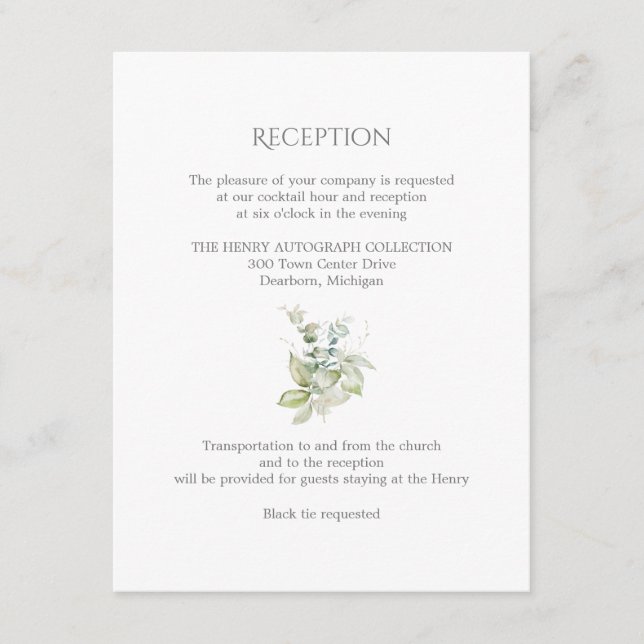 Tarjeta De Recepción Dusty Blue Boda | Elegante primavera floral (Anverso)