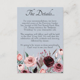 Tarjeta De Recepción Dusty Blue Botanical Elegant Wedding Details Card
