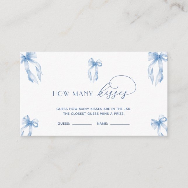 Tarjeta De Recepción Dusty Blue Bow adivina cuántos besos de juego (Anverso)